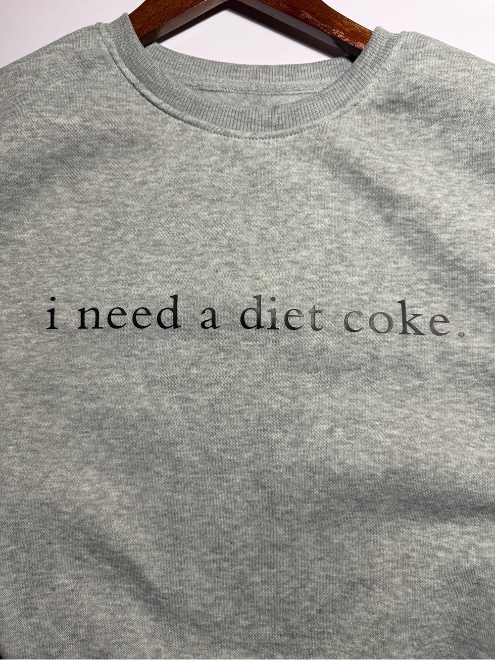 Grey 'i need a diet coke.' Cozy Crewneck Sweatshirt